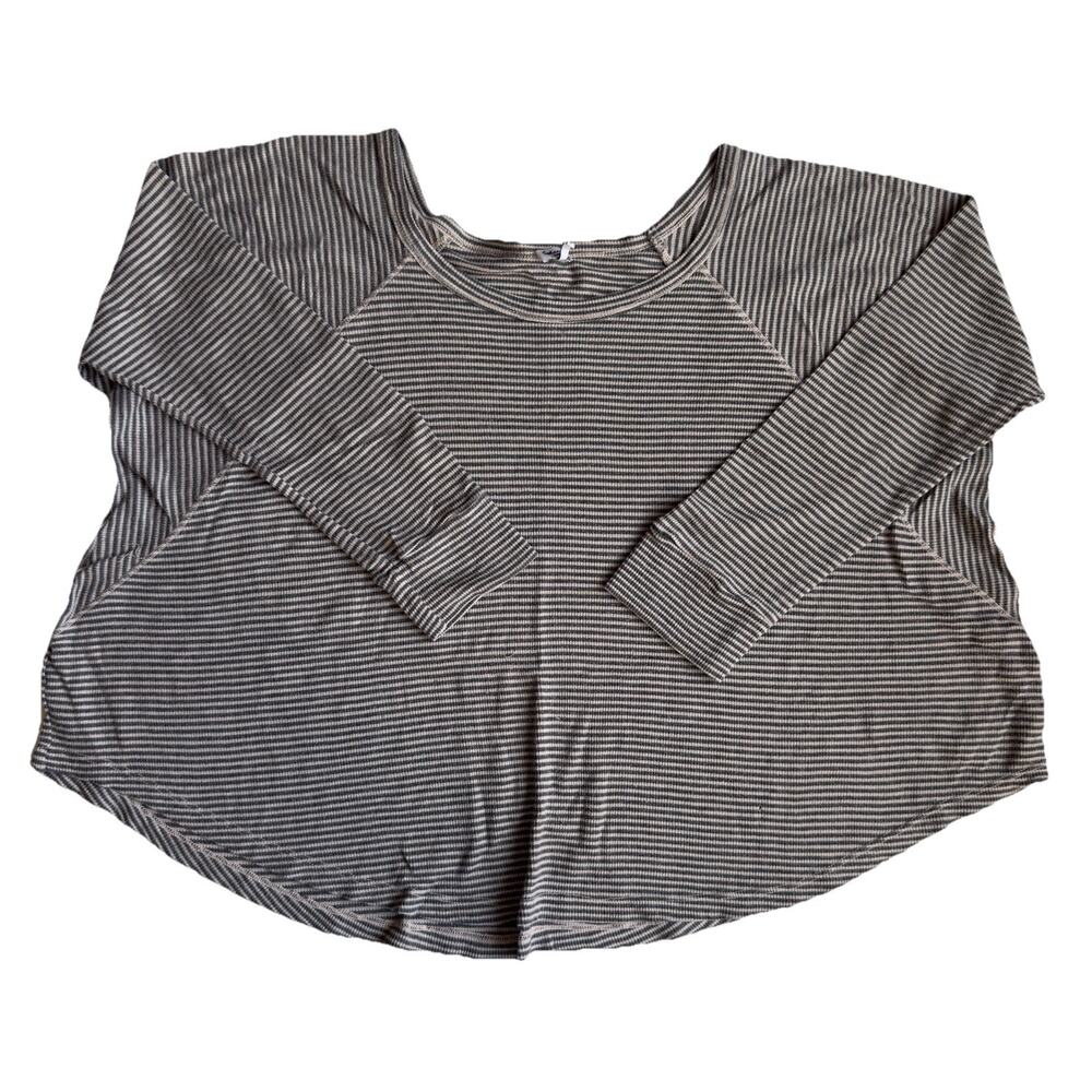 Splendid Oversized Striped Therma Long Sleeve Women’s Large Gray Raglan Made USA